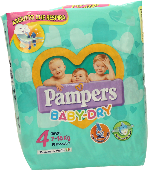 Pampers Baby Dry Pannolini Maxi Taglia 4 (7-18 Kg) 19 Pz