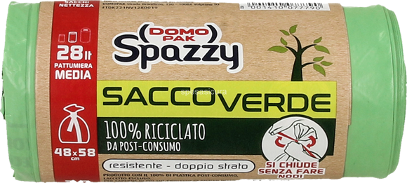Sacco Verde Domopak Spazzy 28 lt 100% Riciclato Resistente Doppio Strato -  20 pz - Acquista Online Sacco Verde Domopak in offerta!
